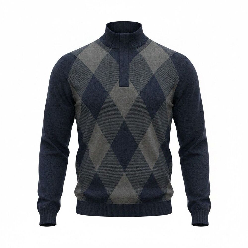 Ashworth Sweater Blue Gray Mens XL Argyle 1/4 Zip Golf Knit Pullover